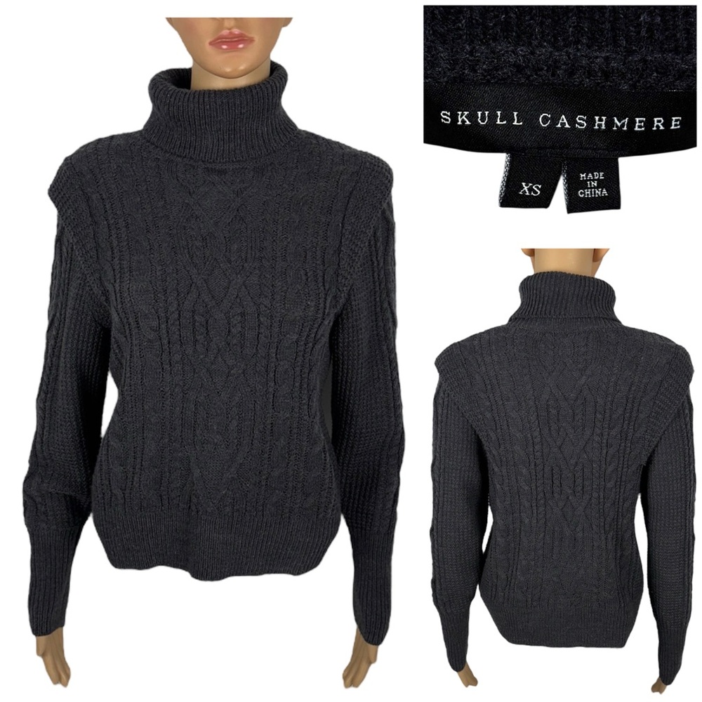 Skull Cashmere Womens XS Sweater Gray Fisherman 100% Acrylic Knit Casual